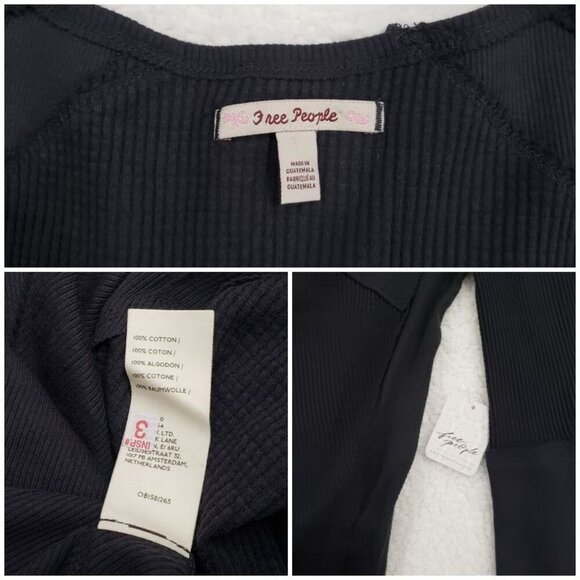 Free People Waffle Knit V-Neck Top Slouchy Oversized Beachy Boho Black NWT - Picture 9 of 9